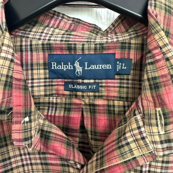 RALPH LAUREN CLASSIC FIT Men’s Button Up Dress Shirt Plaid Large Long Sleeve - Picture 3 of 5